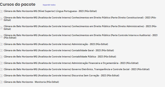 CÂMARA DE BELO HORIZONTE – PÓS EDITAL – (ANALISTA DE CONTROLE INTERNO) – PÓS EDITAL ESTRATÉGIA 2024