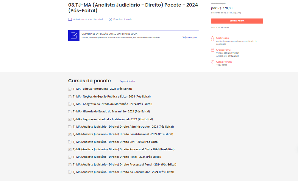 RATEIO TJ MA – PÓS EDITAL – (ANALISTA JUDICIARIO - DIREITO ) – ESTRATÉGIA 2024