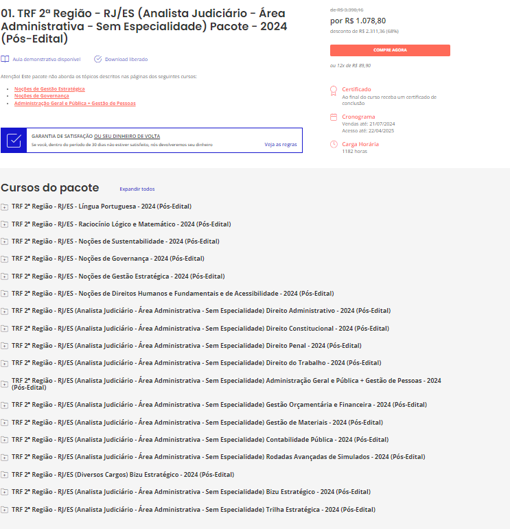 TRF 2ª – PÓS EDITAL – (ANALISTA JUDICIÁRIO - AREA ADMNISTRATIVA – SEM ESPECIALIDADE ) PACOTE ESTRATÉGIA 2024 