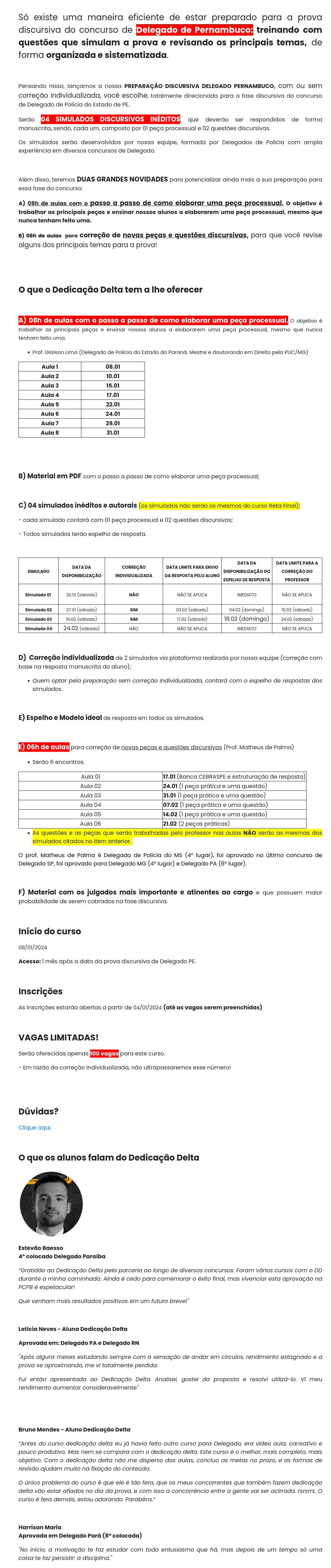 RATEIO PC PE - DELEGADO DE POLICIA CIVIL - PREPARAÇÃO DISCURSIVA - DEDICAÇÃO DELTA - PÓS EDITAL 2024