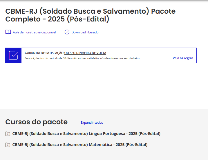 CBM RJ – PÓS EDITAL – (SOLDADO BUSCA E SALVAMENTO) – ESTRATÉGIA 2025 1 RATEIO CBME-RJ (Soldado Busca e Salvamento) Pacote Completo – 2025 (Pós-Edital)