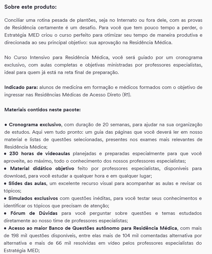 CURSO INTENSIVO PARA RESIDÊNCIA MÉDICA – ESTRATÉGIA 2025 1 RATEIO CURSO INTENSIVO PARA RESIDÊNCIA MÉDICA – ESTRATÉGIA 2025