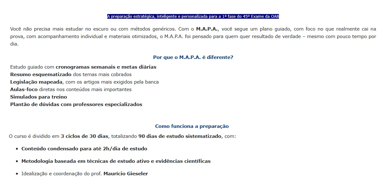 RATEIO OAB - 1 FASE - 45º EXAME - M.A.P.A- JUS 21 2025