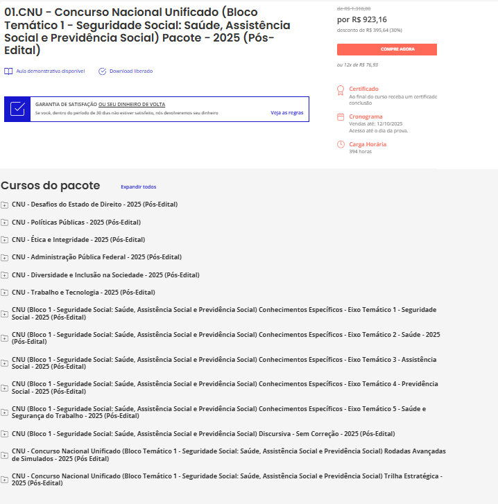 Rateio CNU – PÓS EDITAL – (BLOCO 1 – SEGURIDADE SOCIAL SAÚDE, ASSISTÊNCIA SOCIAL E PREVIDÊNCIA SOCIAL ) – ESTRATÉGIA 2025