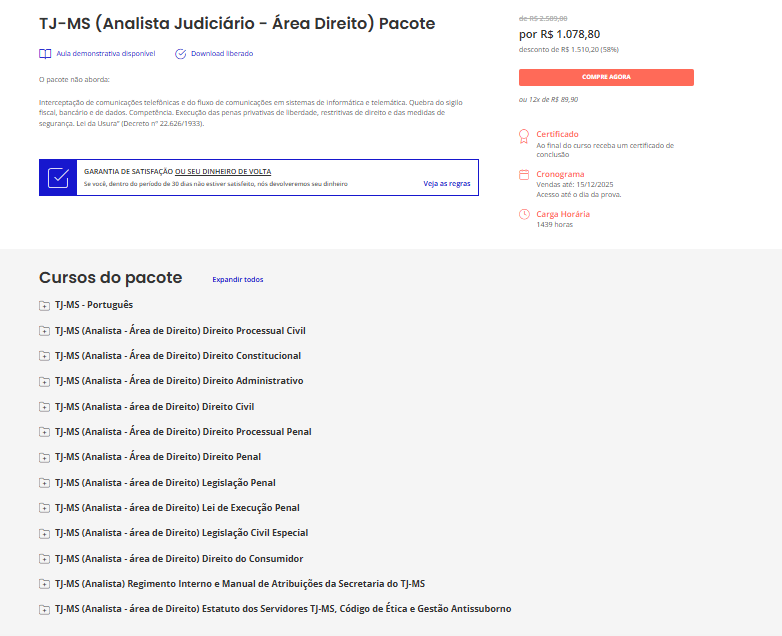 Rateio TJ MS (ANALISTA JUDICIÁRIO - ÁREA DIREITO) ESTRATEGIA 2025