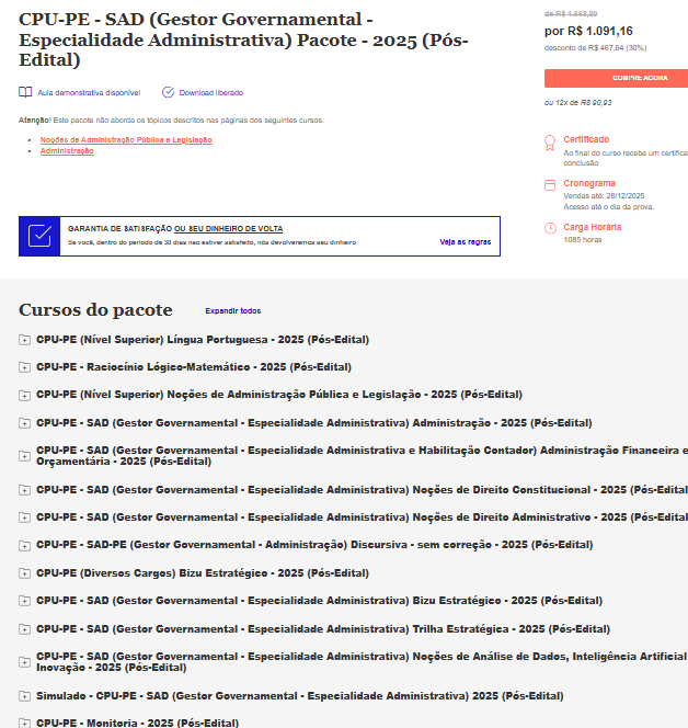 RATEIO CPU-PE – SAD PÓS-EDITAL (GESTOR GOVERNAMENTAL – ESPECIALIDADE ADMINISTRATIVA) – ESTRATÉGIA 2025